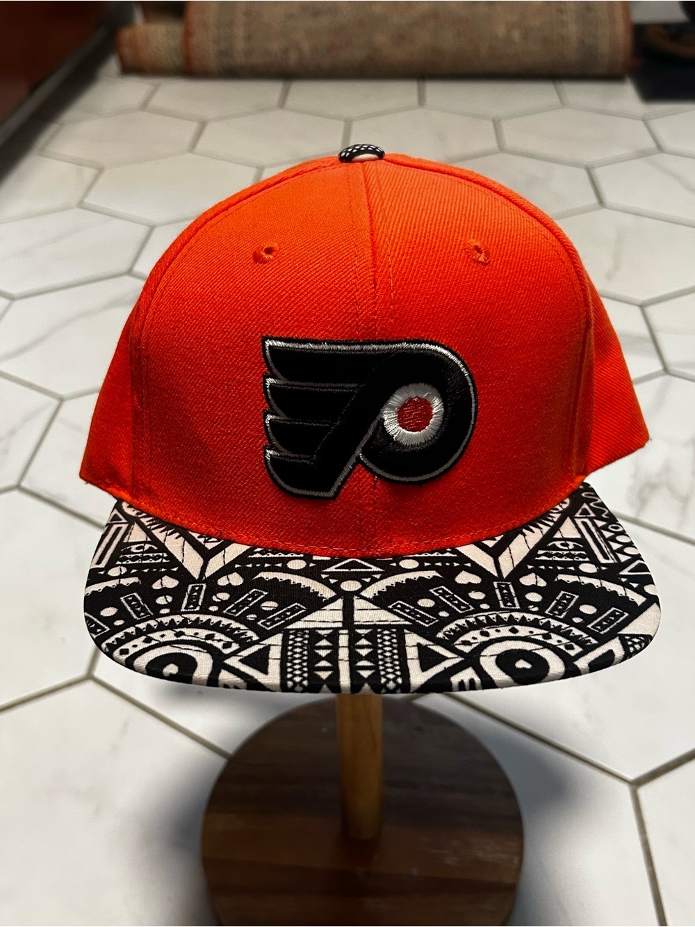 American Needle Orange Snapback Hat with Black Patterned Brim